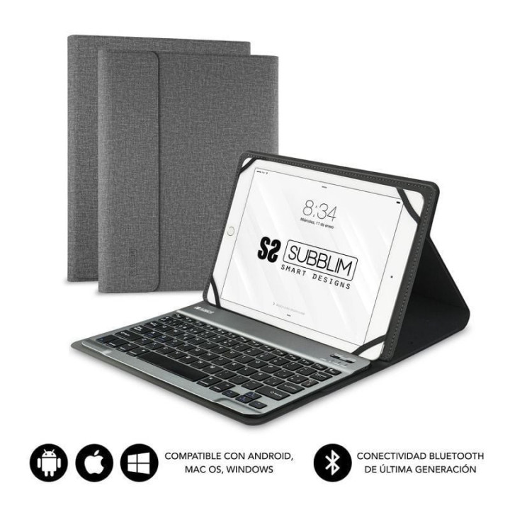 Funda con teclado subblim keytab pro bluetooth para tablets de 9.6'-10.8'/ gris