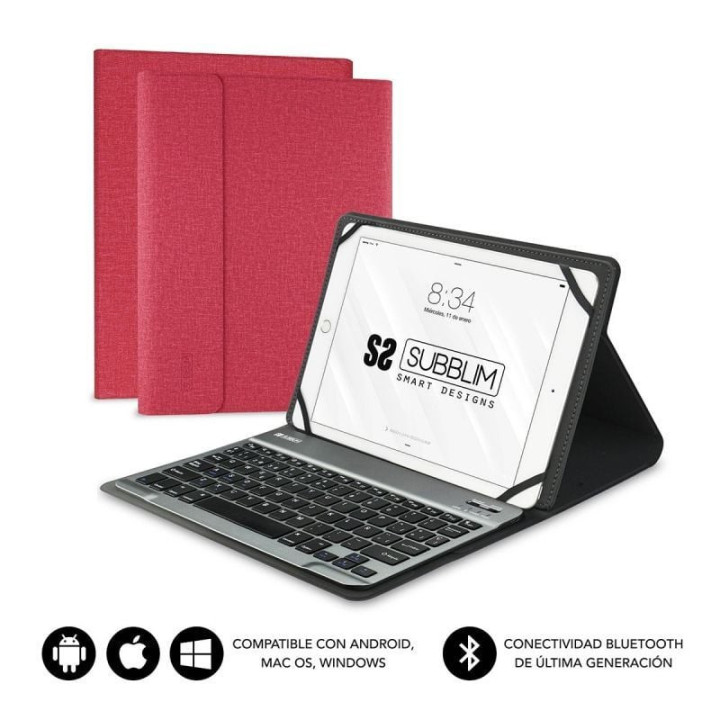 Funda con teclado subblim keytab pro bluetooth para tablets de 9.6'-10.8'/ roja
