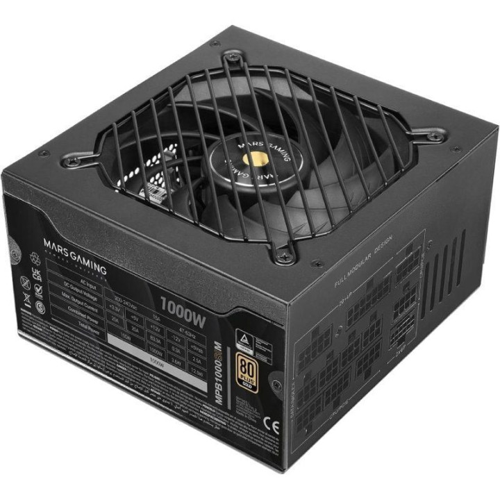 Fuente de alimentación mars gaming mpb1000sim/ 1000w/ ventilador 14cm/ atx 3.1/ pcie 5.1/ 80 plus gold