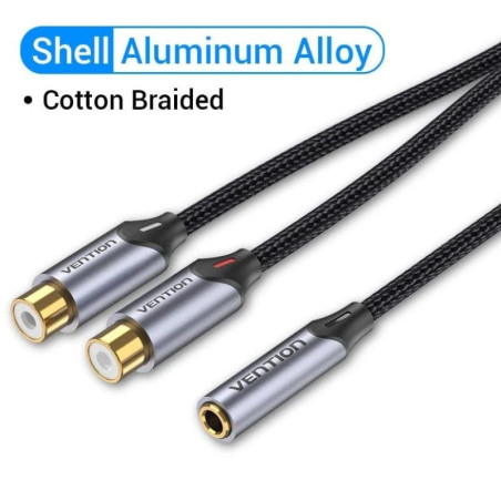 Cable estéreo vention bcohy/ jack 3.5 hembra - 2x rca macho/ 30cm/ gris
