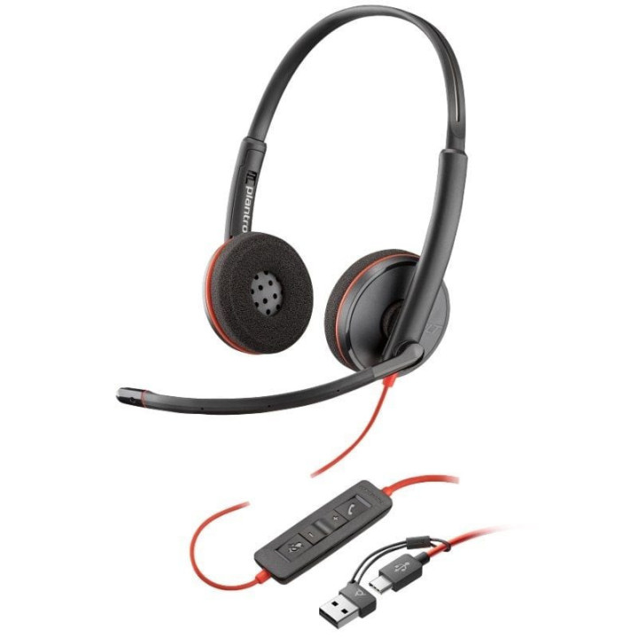 Auriculares poly blackwire 3220 + adaptador usb-c/a/ con micrófono/ bulk/ negros