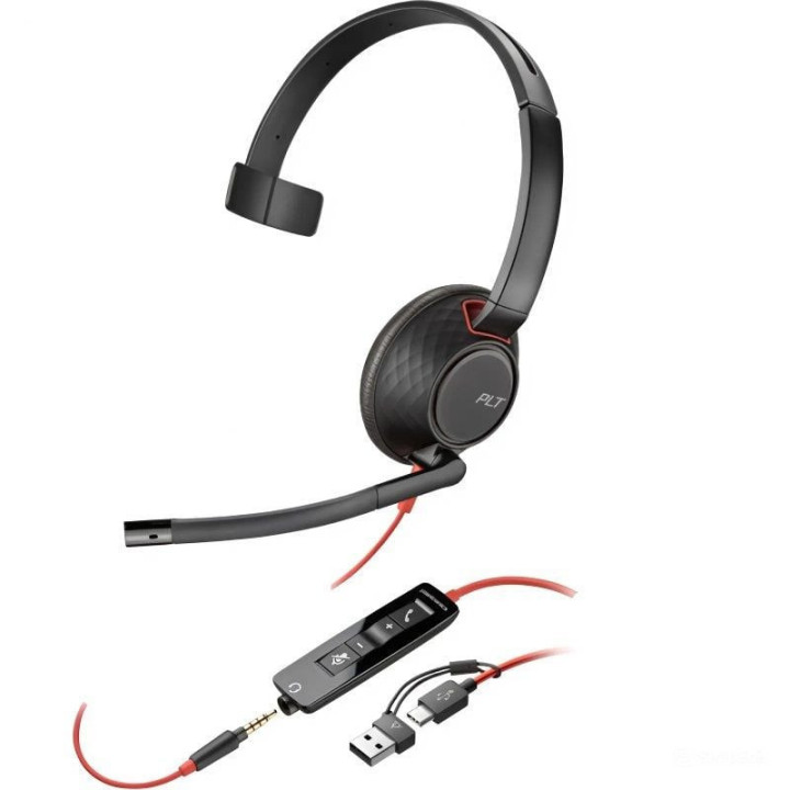 Auricular poly blackwire 5210 + 3.5 mm + adaptador usb-c/a/ con micrófono/ jack 3.5 - usb tipo-c/ jack 3.5 - usb tipo-c/ bulk/
