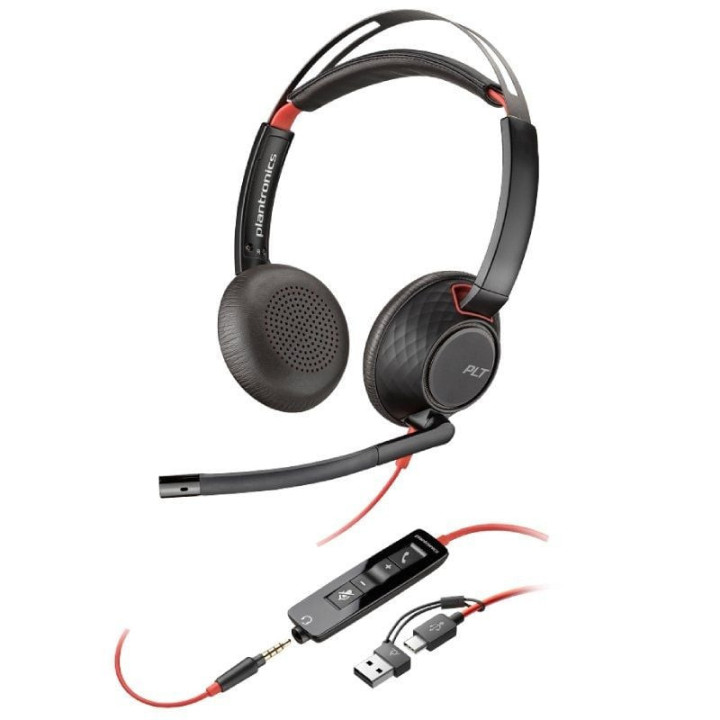 Auriculares poly blackwire 5220 usb-c + 3.5 mm + adaptador usb-c/a/ con micrófono/ jack 3.5 - usb tipo-c/ bulk/ negros
