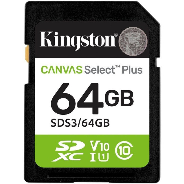 Tarjeta de memoria kingston canvas select plus 64gb sd xc/ clase 10/ 100mbs