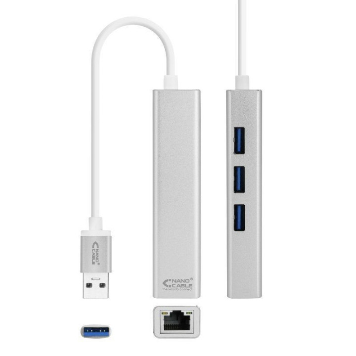 Hub usb 3.0 nanocable 10.03.0403/ 3xusb/ 1xrj45/ gris