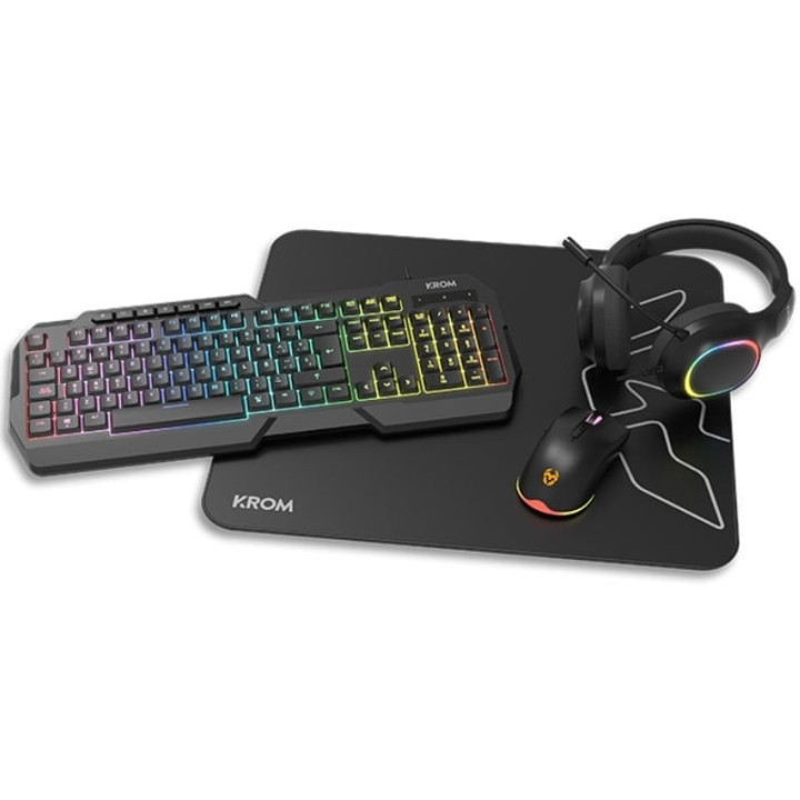 Pack gaming krom kenta/ teclado rgb + ratón + alfombrilla + auriculares