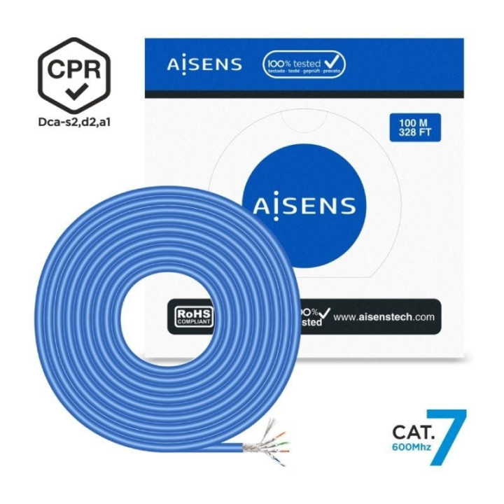 Bobina de cable rj45 sftp awg23 lszh cpr dca aisens a146-0664 cat.7/ 100m/ azul
