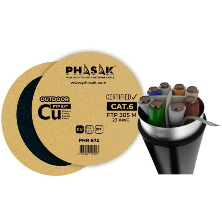 Bobina de cable rj45 ftp phasak phr 672 cat.6/ 305m/ gris