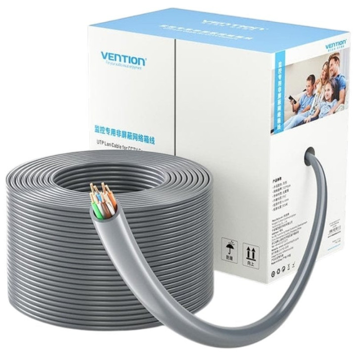 Bobina de cable rj45 utp vention ijch305 outdoor patch cat.5e/ 305m/ gris