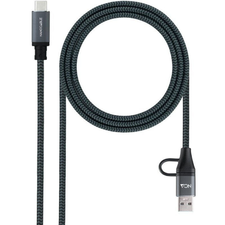 Cable usb 3.2 tipo-c nanocable 10.01.4112-comb/ usb tipo-c macho + usb macho - usb tipo-c macho/ hasta 100w/ 20gbps/ 2m/ gris y