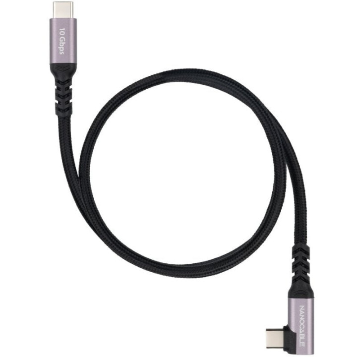 Cable usb 3.2 tipo-c acodado nanocable 10.01.4702/ usb tipo-c macho - usb tipo-c macho/ hasta 100w/ 10gbps/ 2m/ negro