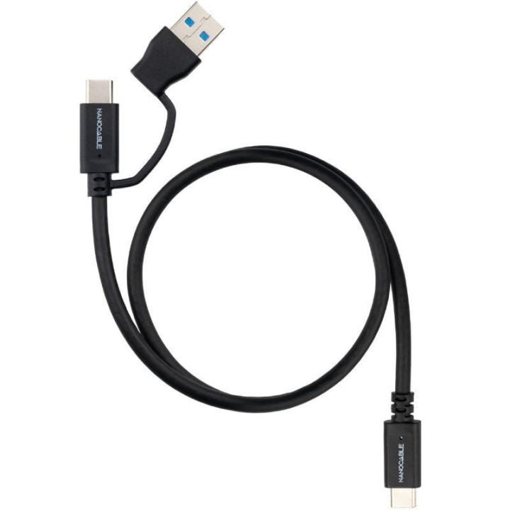 Cable usb 3.2 tipo-c nanocable 10.01.4800/ usb tipo-c macho/ usb macho - usb tipo-c macho/ hasta 60w/ 10gbps/ 50cm/ negro